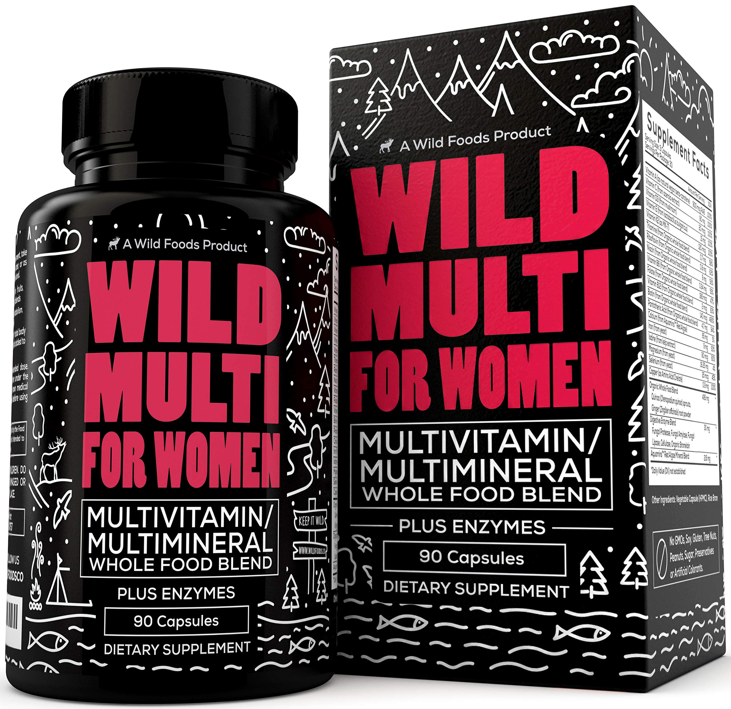 Wild Organic Multivitamin for Women - Daily Whole Food Multivitamin with 20+ Superfood Fruits + Veggies - Essential Vitamins & Minerals for Everyday Health - Non GMO & Gluten Free (Women's 90ct)