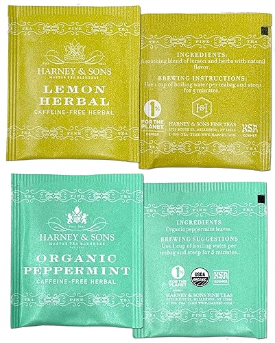 Miniatura 4 de Harney & Sons Surtido de bolsas de té, 40 unidades, bolsas de té Harney descafeinado, paquete variado de té de hierbas, té sin cafeína