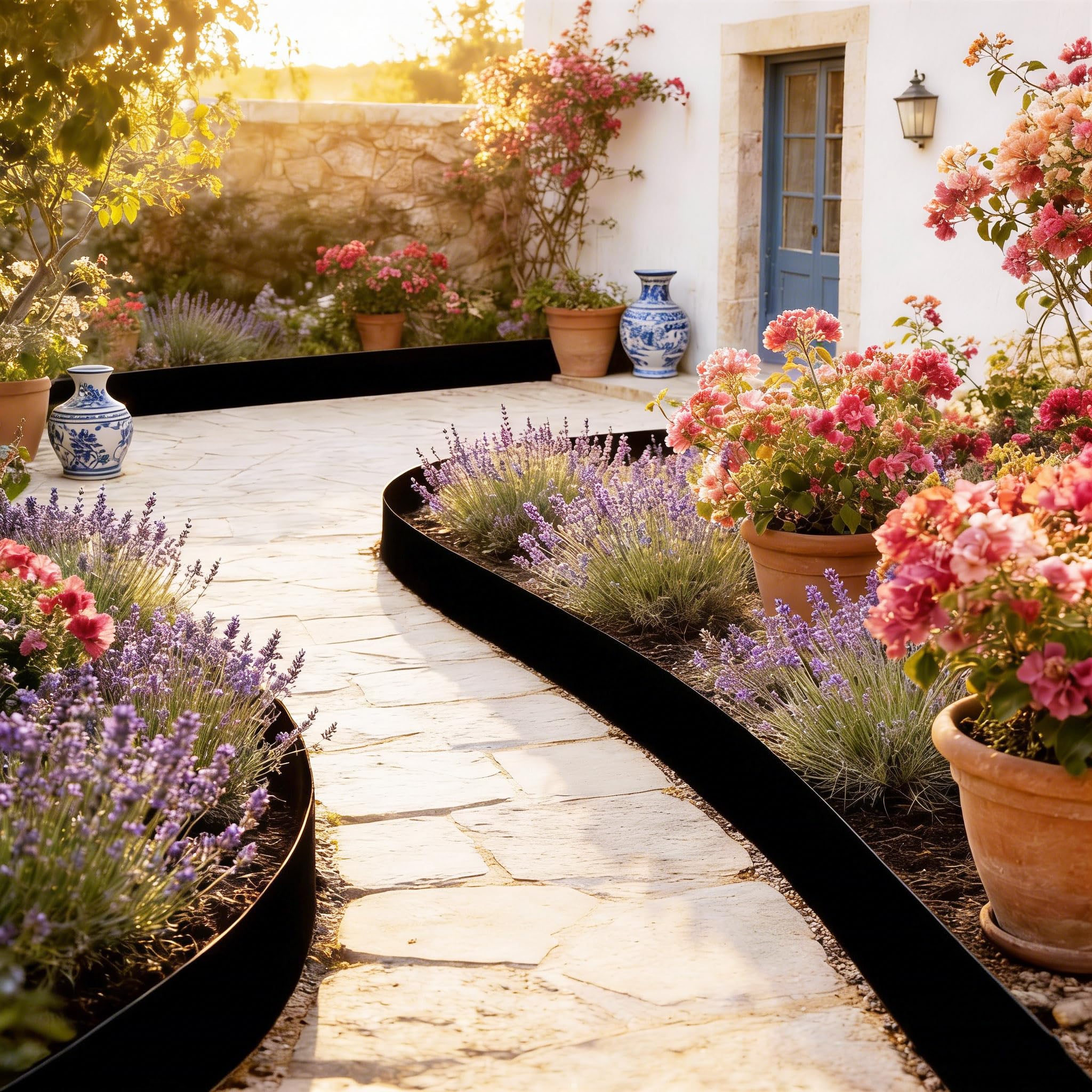 Schwarz Rasenkanten 15cm Hoch Verzinkt Stahl Beeteinfassung Garten Beetumrandung 40 Stück 100cm Mähkante Metall Wurzelsperre Palisaden Stecksystem Rasenkantenband für Wege, Rasenflächen (40m)