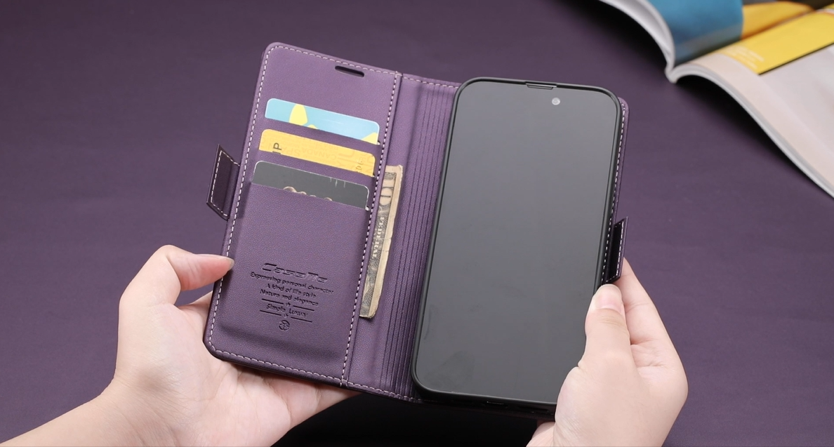 Custodia A Portafoglio Con Cerniera Per Google Pixel 8 Pro – Pelle Rossa, RFID, Cinturino - 3