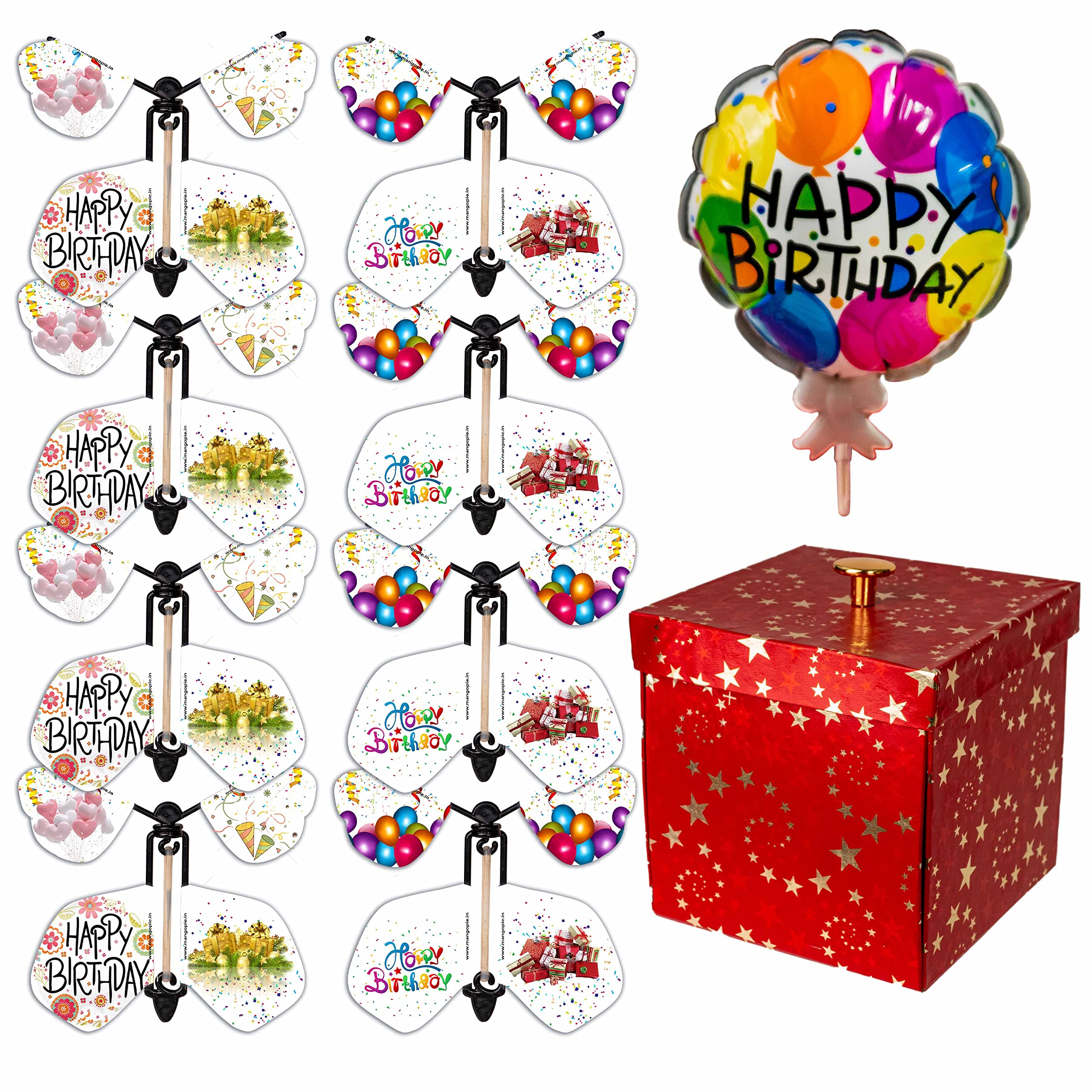 MANGO PIE Exploding Butterfly Box Wind Up Flying Eight Butterfly Eight Birthday Gift, Red, Kid