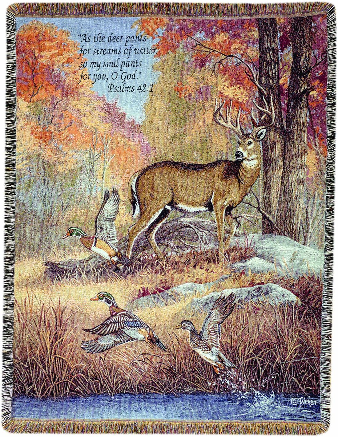 Manual Inspirational Collection 50 x 60-Inch Tapestry Throw with Verse, Fur Feathers and Fall by Linda Pickens,