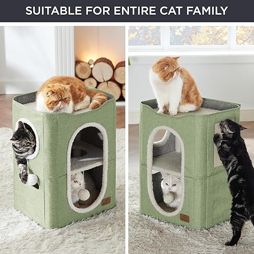 Miniatura 108 de Bedsure Casa para gatos de 2 pisos, condominios para gatos de interior con almohadilla para rascar y colgar bolas esponjosas, muebles pequeños