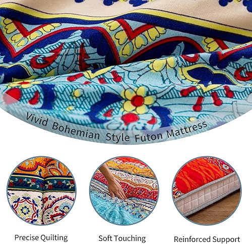 Miniatura 54 de MAXYOYO Colchón tipo futón con estampado floral, acolchado japonés, extra grueso, plegable, transpirable, tumbona para el suelo, cama de invitados