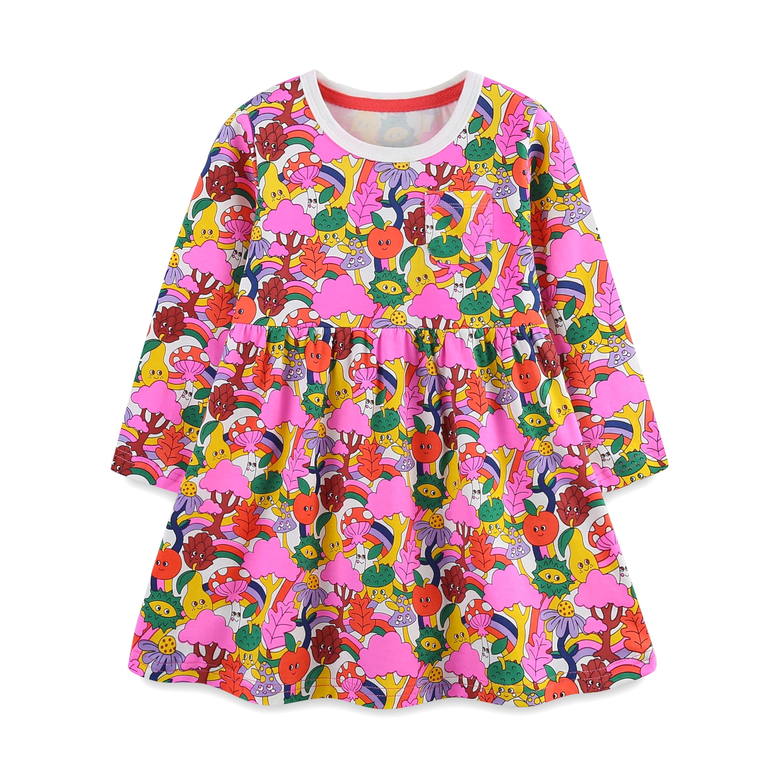 VIKITA Girls Long Sleeve Cotton Casual Tiered Pleated Twirly Dress Swing A-Line Cute Midi Dress for Toddler 3-7 Years