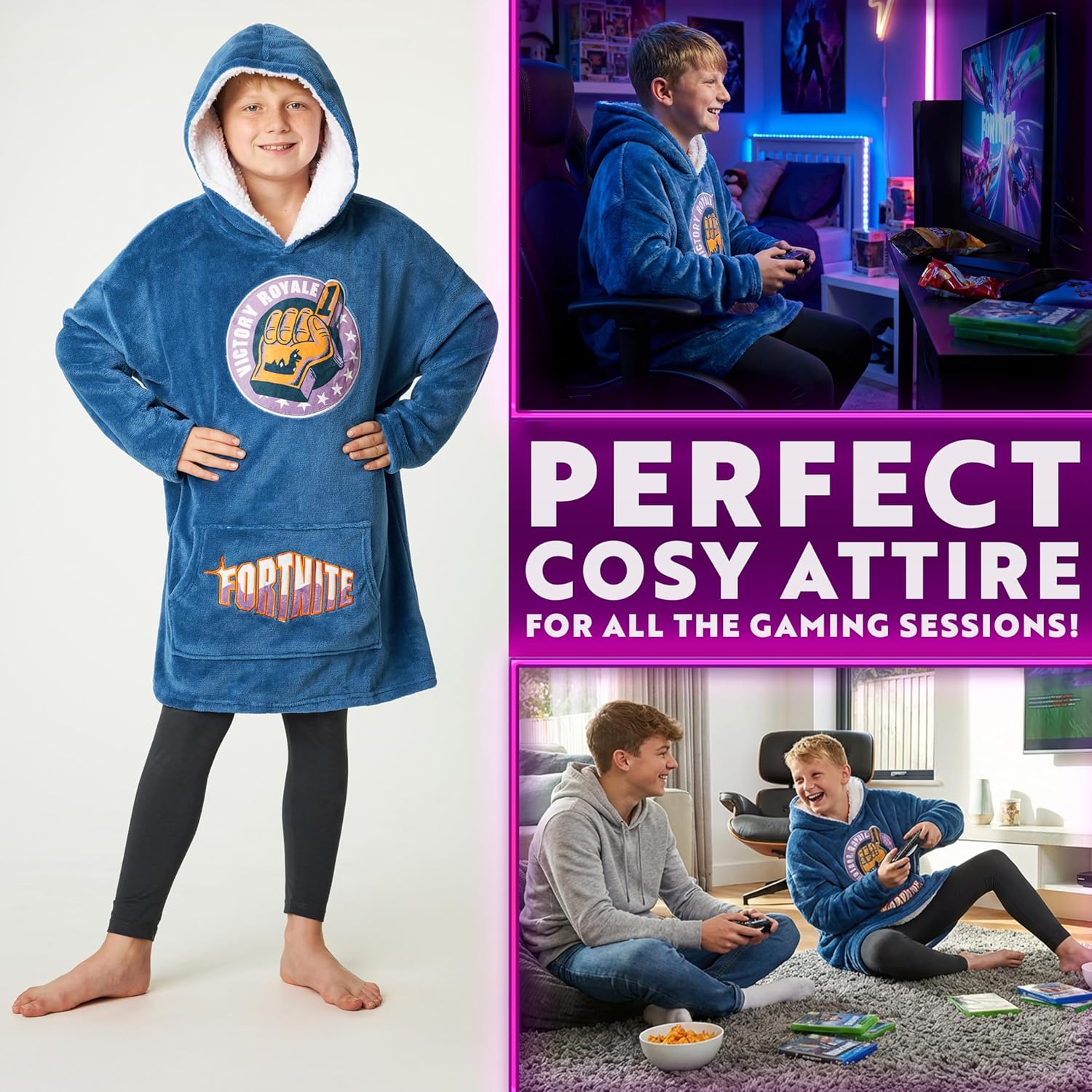 Fortnite Blanket Hoodie Gifts for Boys Teens, Oversized Fleece Pullover with Sherpa-Lined Hood, Wearable Blanket for Gamers - Image 2