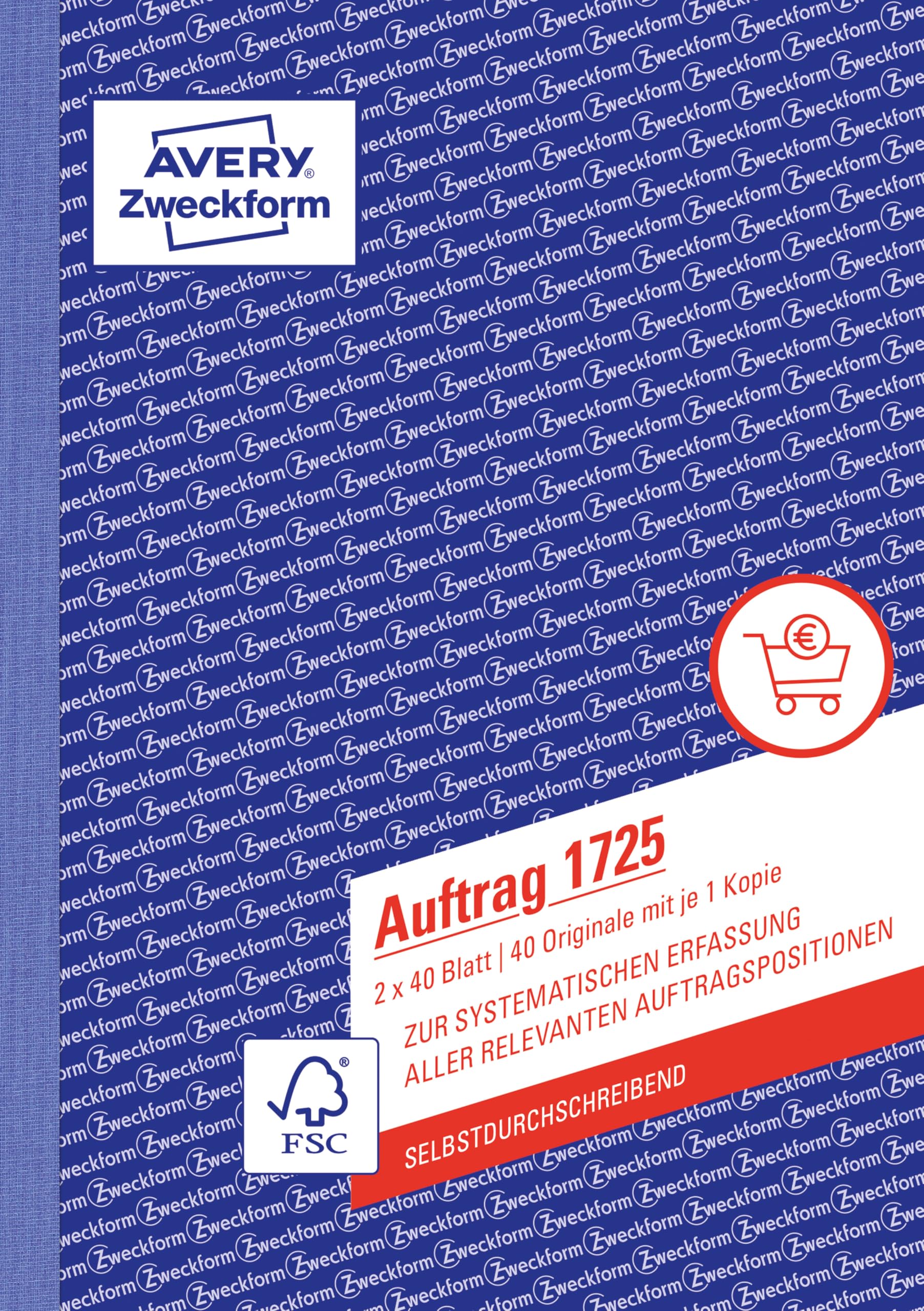 AVERY Zweckform 1725-5 Auftrag (A5, 2x40 Blatt, selbstdurchschreibend mit farbigem Durchschlag, zur systematischen Erfassung aller relevanten Auftragspositionen) 5er Pack, weiß/gelb