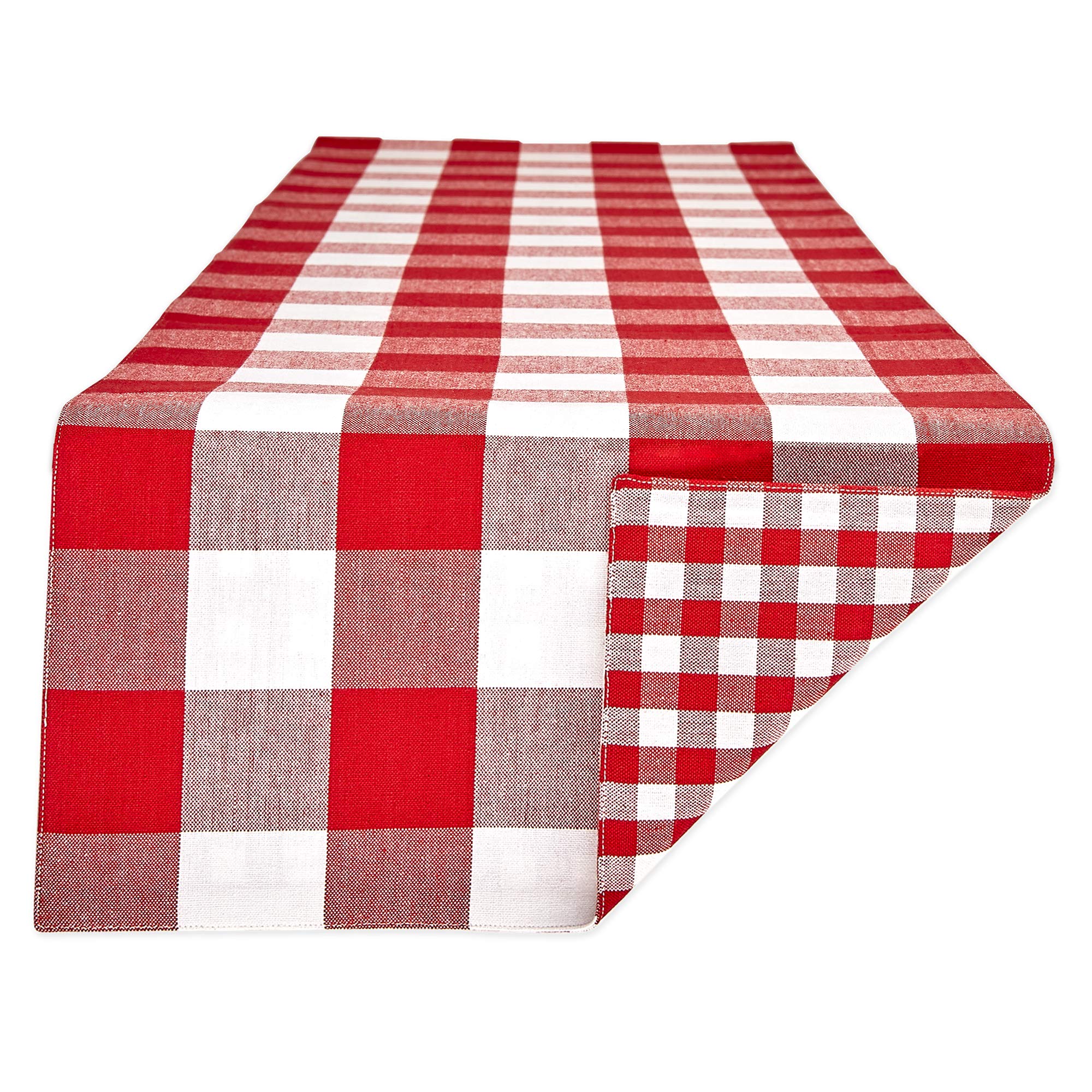 DII Gingham Check Tabletop Collection, Red, Table Runner, 14x108
