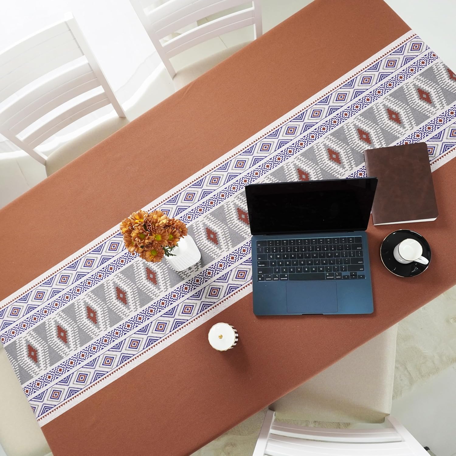 Printed Cotton Tablecloth 60 x 90 Inch Rectangle – Washable & Colorfast Table Cover for Dining Room, Farmhouse, Kitchen, Home, Party & Wedding Décor - Terracota Trails