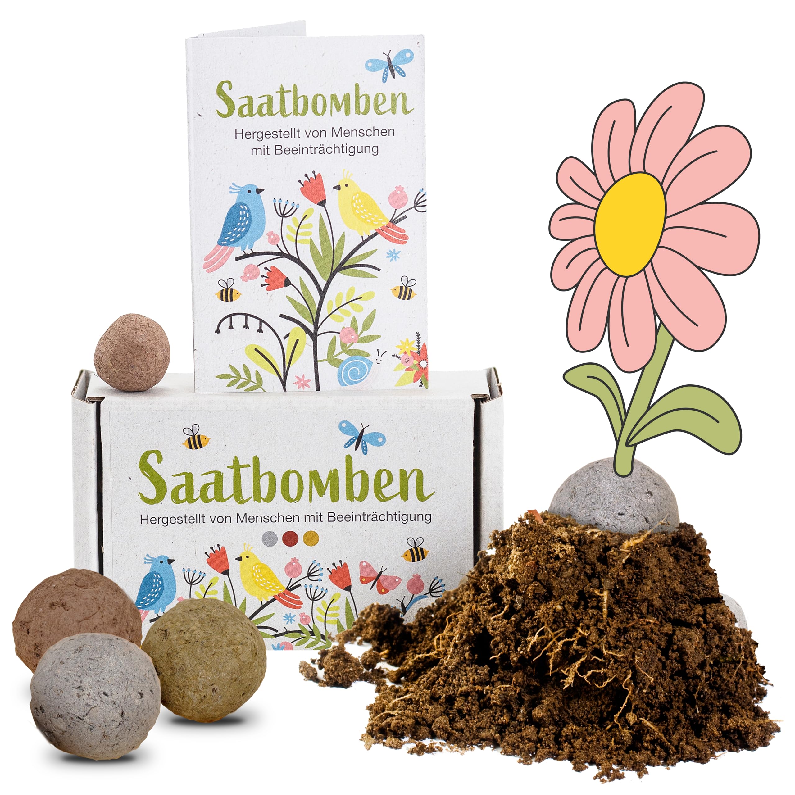 LouMaxx 15er Pack handgemachte Saatbomben, Samenbomben Geschenk, Blumensamen als Gastgeschenk, nachhaltige Samen Kinder Mitgebsel, ökologische Pflanzkugeln mit über 50 Arten Blumen & Kräutern