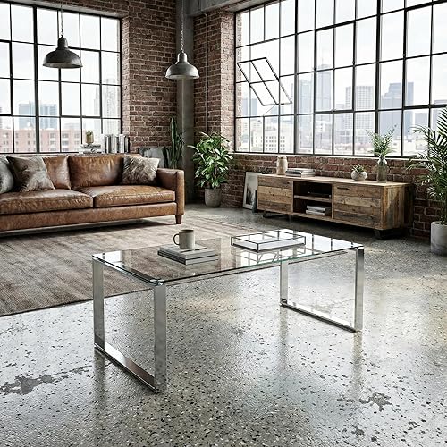 Miniatura 5 de Cortesi Home Remi - Mesa de centro de cristal contemporánea con acabado cromado