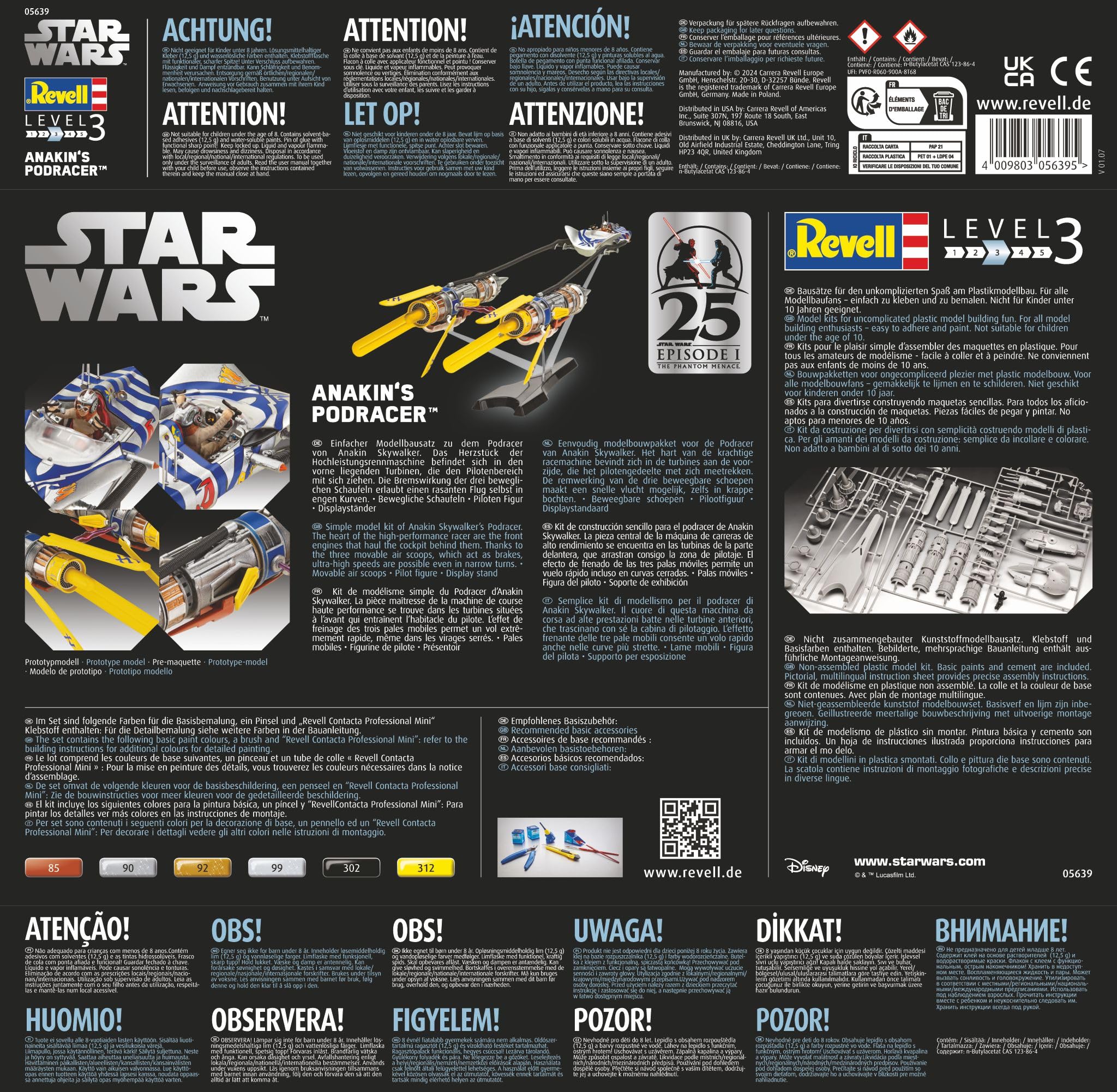 Revell Coffret Cadeau 05639 Anakin's Podracer: Star Wars EP1 25ème Anniversaire Échelle 1:31 Maquette Plastique Non Construite avec Accessoires