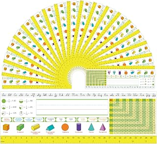 48 Pcs Traditional Manuscript Nameplates -Self Adhesive Multiplication Reference Name Tags -Student Desk Nameplates with Cursive Alphabet, Multiplication Chart, Fractions for 3rd Grade to 5th Grade