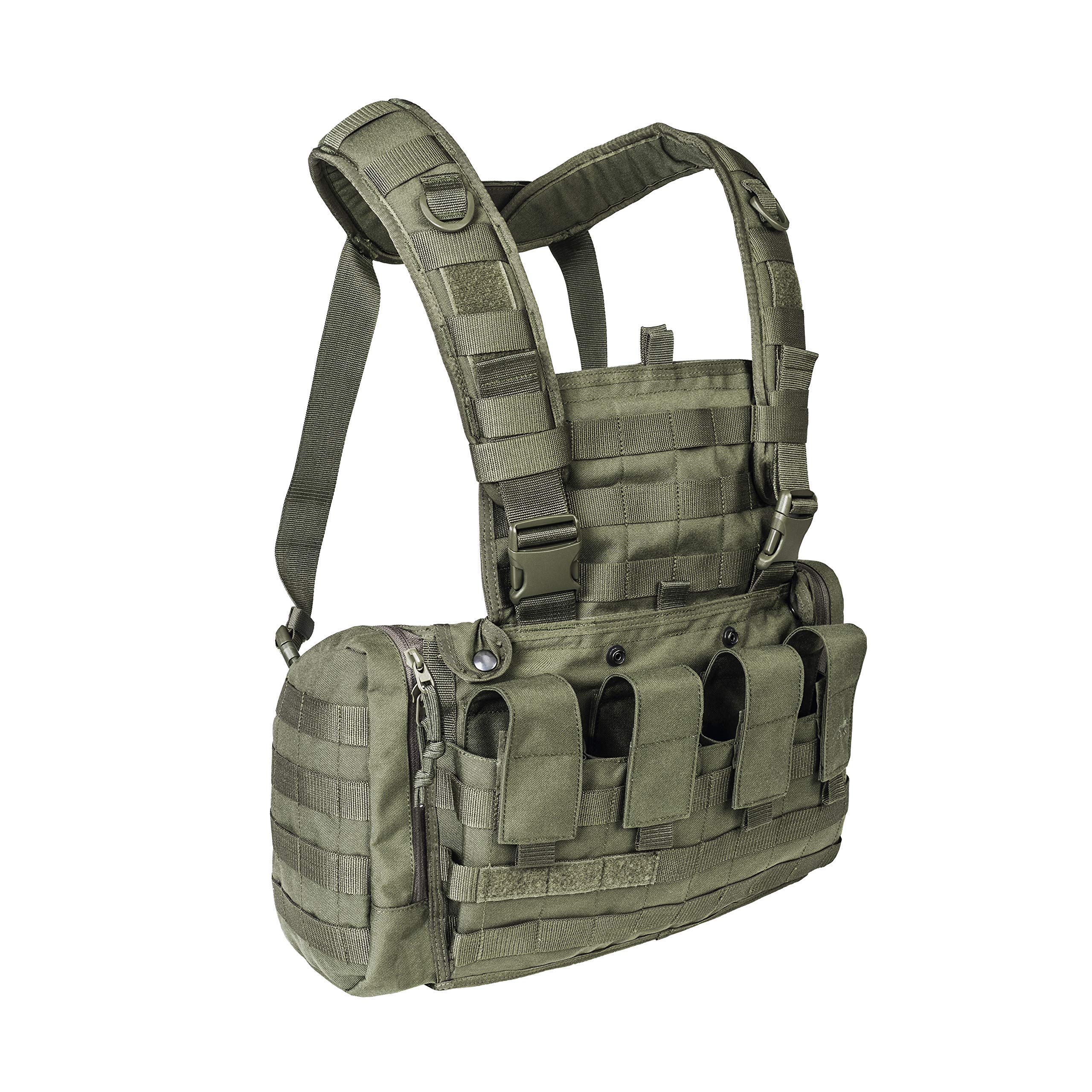 Tasmanian Tiger TT Chest Rig MKII Militär Gurtzeug Kampfmittel-Weste mit 4 G36 Magazin-Taschen und Taschen für 2 US Feldflaschen, Oliv