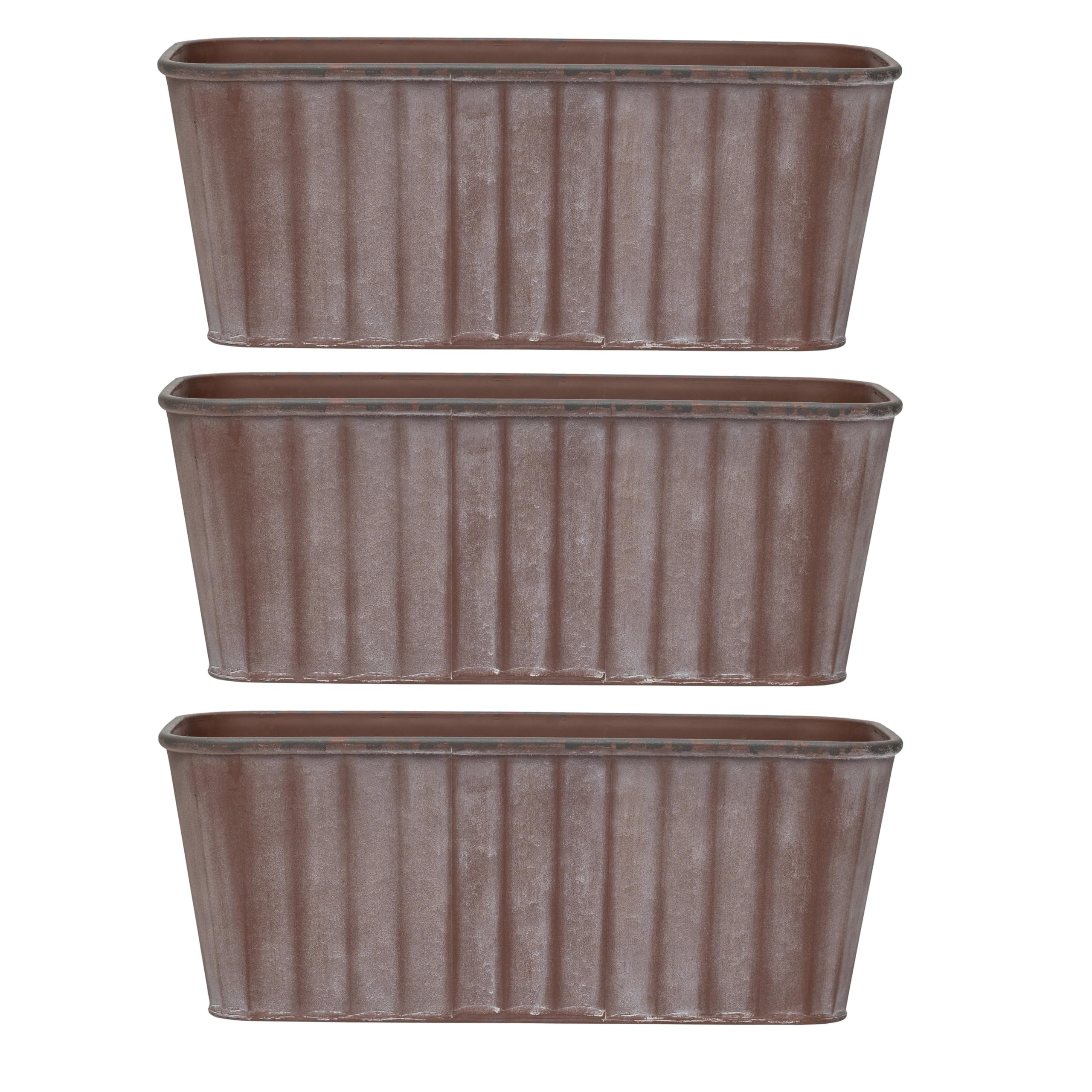 Garden Gear Rust Effect Metal Trough Durable Flower Pot Lightweight Planter UV & Frost Resistant 38cm x 17cm x 15cm 4 Pre-Drilled Drainage Holes (3)