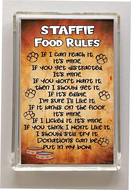 Dog Food Laws/Rules Staffie Funny Fridge Magnet  Ideal Christmas/Birthday Gift/Present