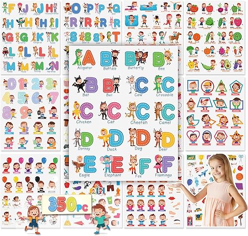 Miniatura 8 de AXZSTORE Calcomanías educativas para niños, paquete de 350 piezas para niños pequeños, colección de calcomanías lindas surtidas