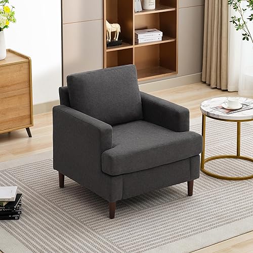 Miniatura 6 de Weture Silla decorativa Mid-Century moderna, sillón de tela de lino para sala de estar, cómodas sillas tapizadas de lectura para dormitorio, sofá