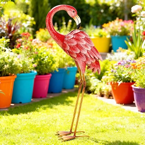 Miniatura 3 de Shorayn Estatuas de jardín, esculturas de flamenco, arte de metal para patio, arte de pájaro rosa, decoración de patio trasero al aire libre, patio,