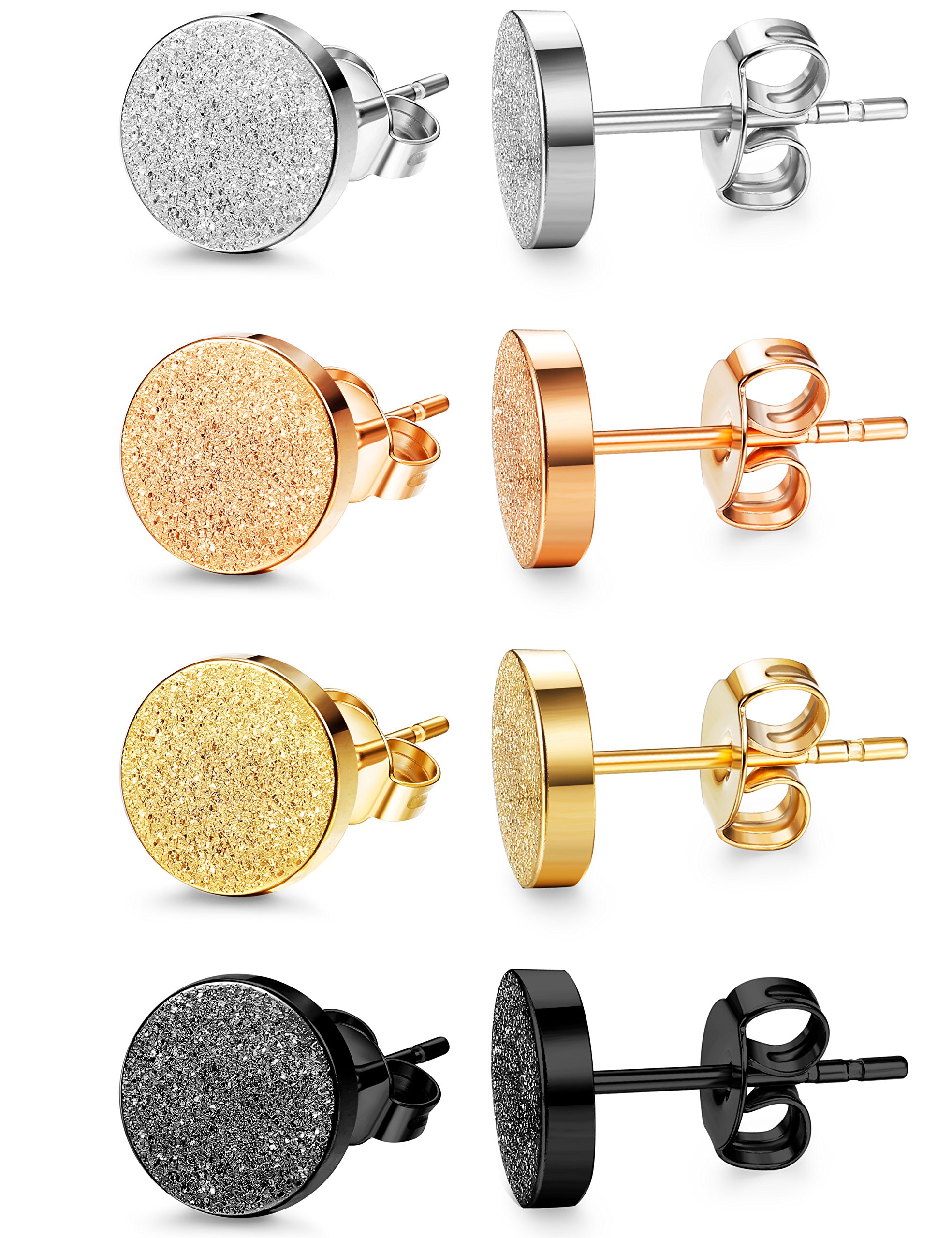 Jstyle 4 Pairs Stainless Steel Stud Earrings for Men Women Ear Piercing 8mm