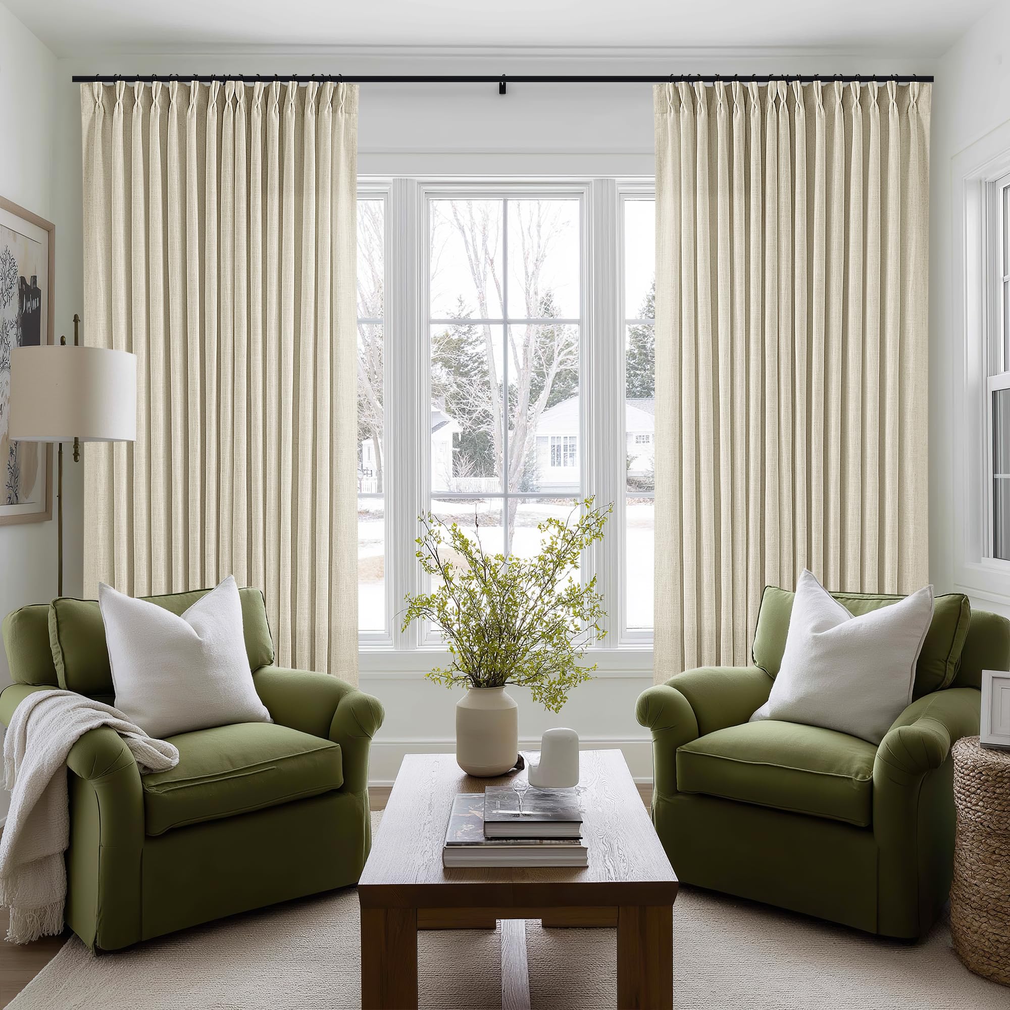 Extra Wide Pinch Pleat 100 x 102 Inch Linen Semi Sheer Curtains 1 Panel