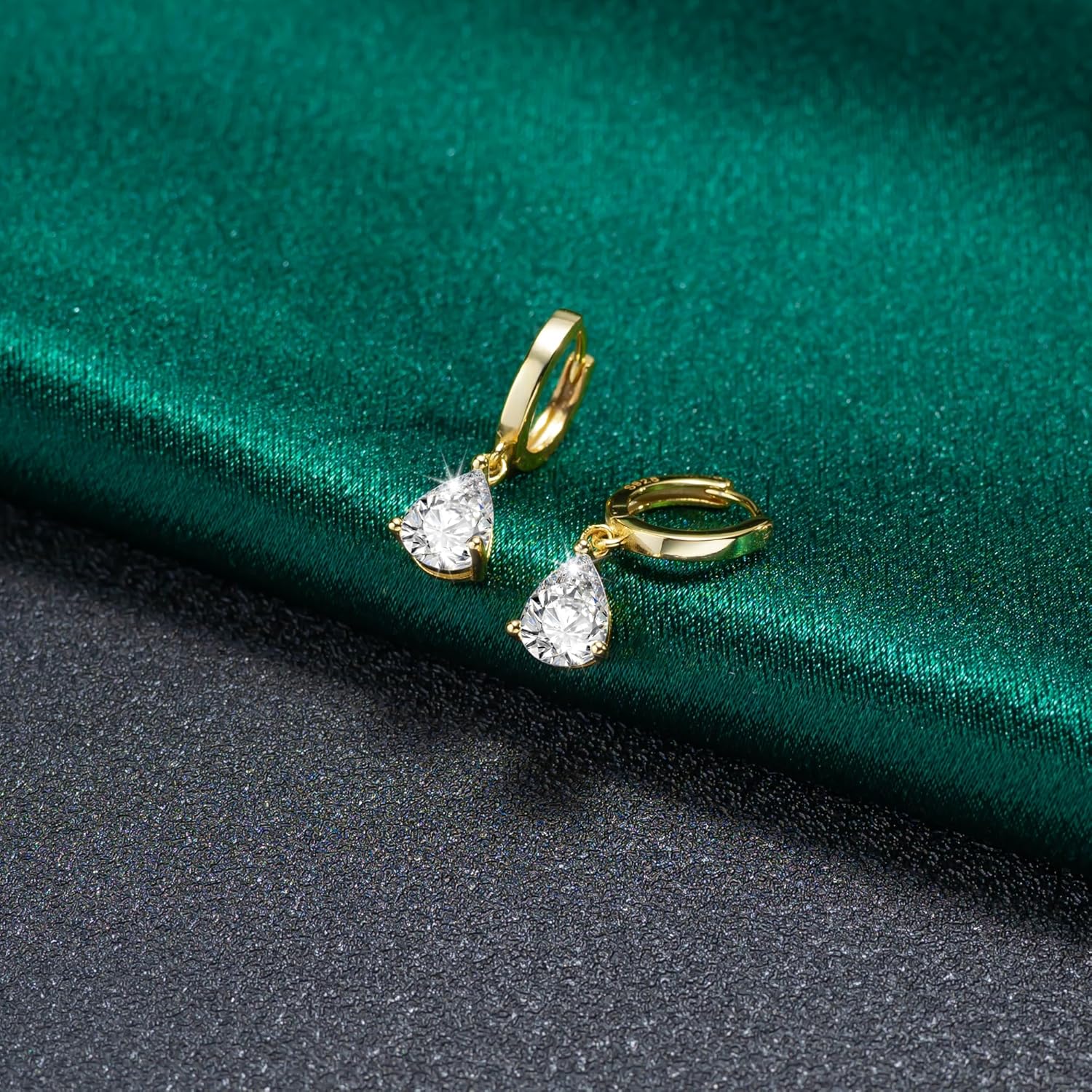 14K Gold Earrings for Women, Dangle Earrings with Cubic Zirconia, Hypoallergenic Gold Vermeil Huggie Hoop Drop Earrings Jewelry Gift, 14K Gold Plated 925 Sterling Silver - Image 3