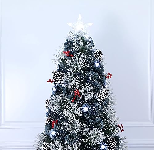 Miniatura 3 de Árbol de navidad preiluminado, blanco nieve, árbol de navidad con fibra óptica con luz LED blanca y punta de estrella