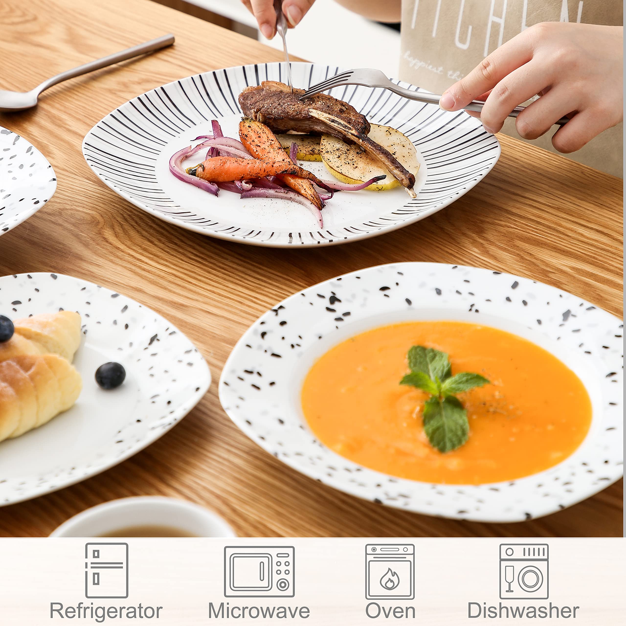 VEWEET BESLEY Service de table 30 pièces en porcelaine avec tasses à café de 200 ml, soucoupe, assiette à dessert, assiettes plates et assiettes creuses