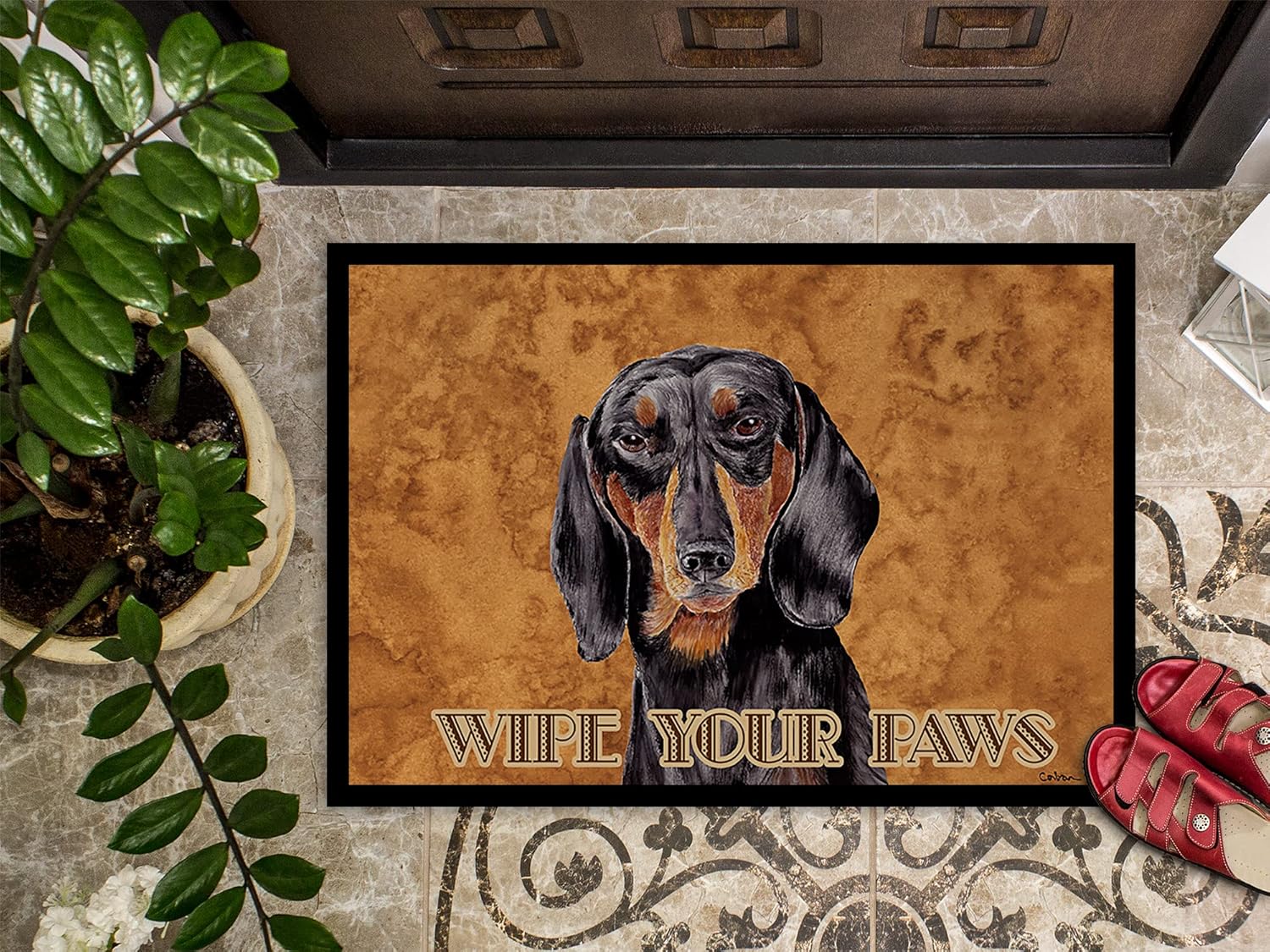 Caroline's Treasures SC9139MAT Dachshund Wipe Your Paws Doormat 18x27 Front Door Mat Indoor Outdoor Rugs for Entryway, Non Slip Washable Low Pile, 18H X 27W