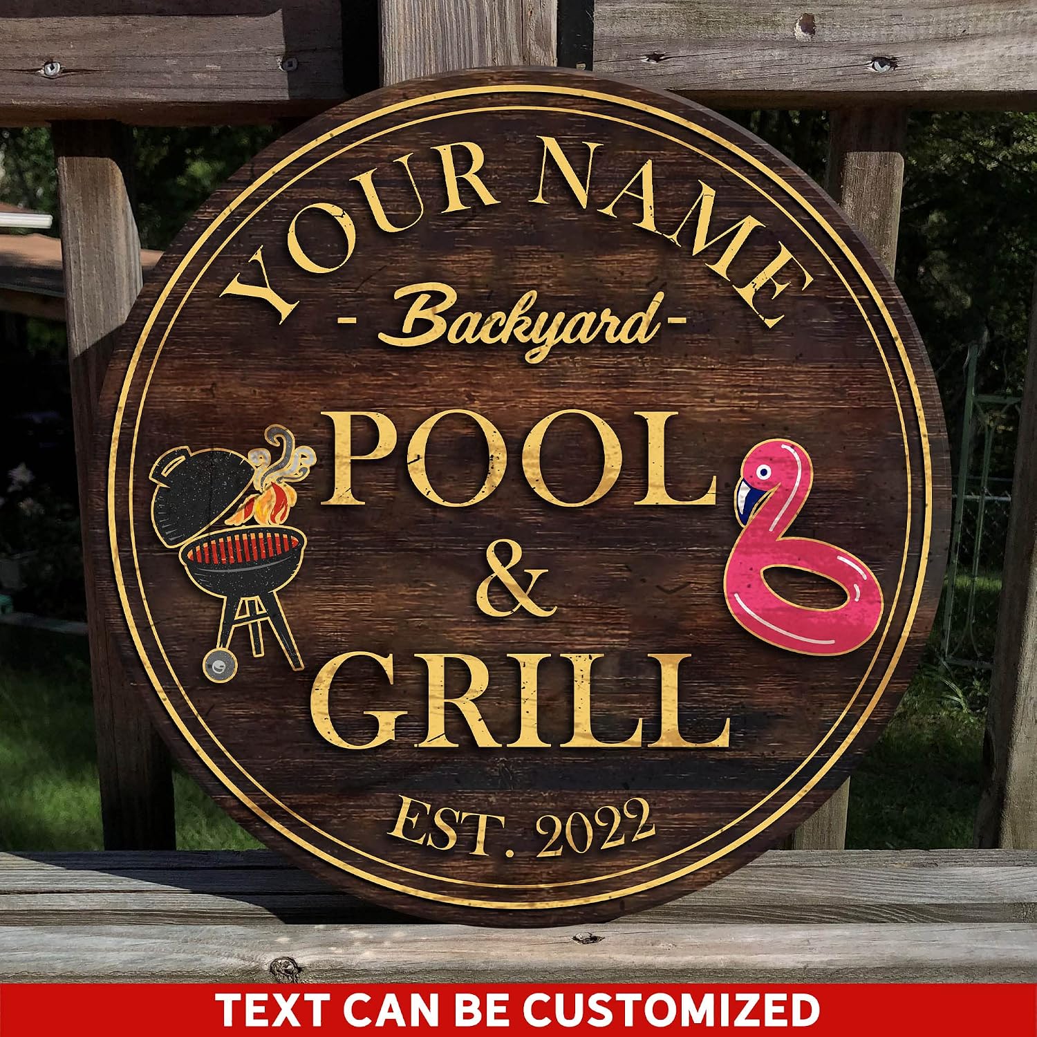 Artsy Woodsy Custom Backyard Bar & Grill Sign (Not Carved or Neon) Wall Art Plaque Decor, Personalized Home Pub Accessories, Outdoor Kitchen, Pool, Patio, Garden Yard Porch Deck (07)