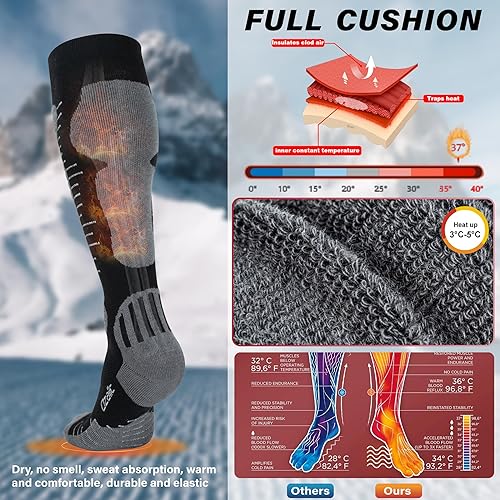 Miniatura 3 de Calcetines de esquí de lana merino para hombre y mujer, 2 pares para esquí, snowboard, térmicos hasta la rodilla, calcetines de rendimiento