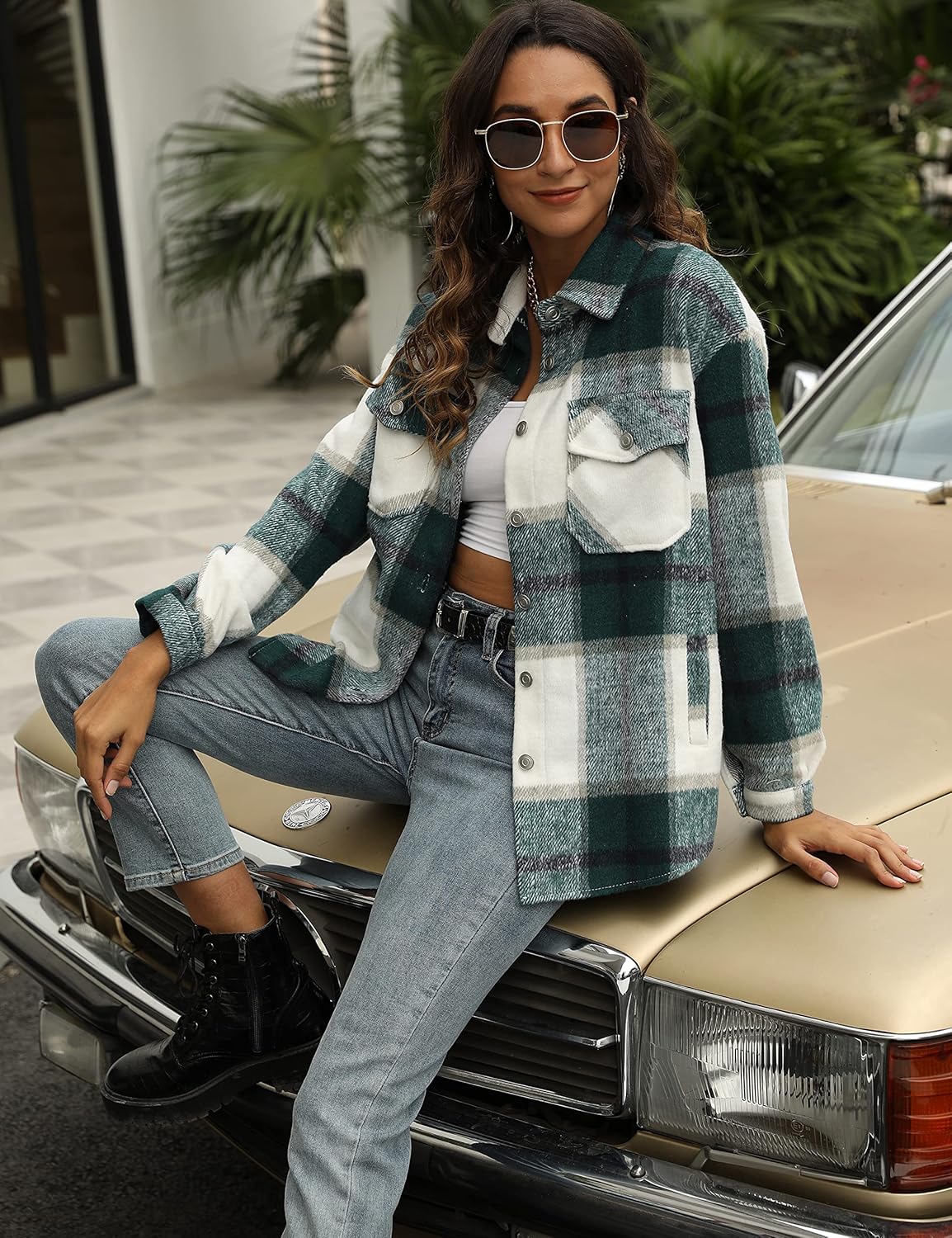 Tanming Womens Flannel Plaid Shacket Wool Blend Button Down Shirt Fall Fashion Jacket - Image 6