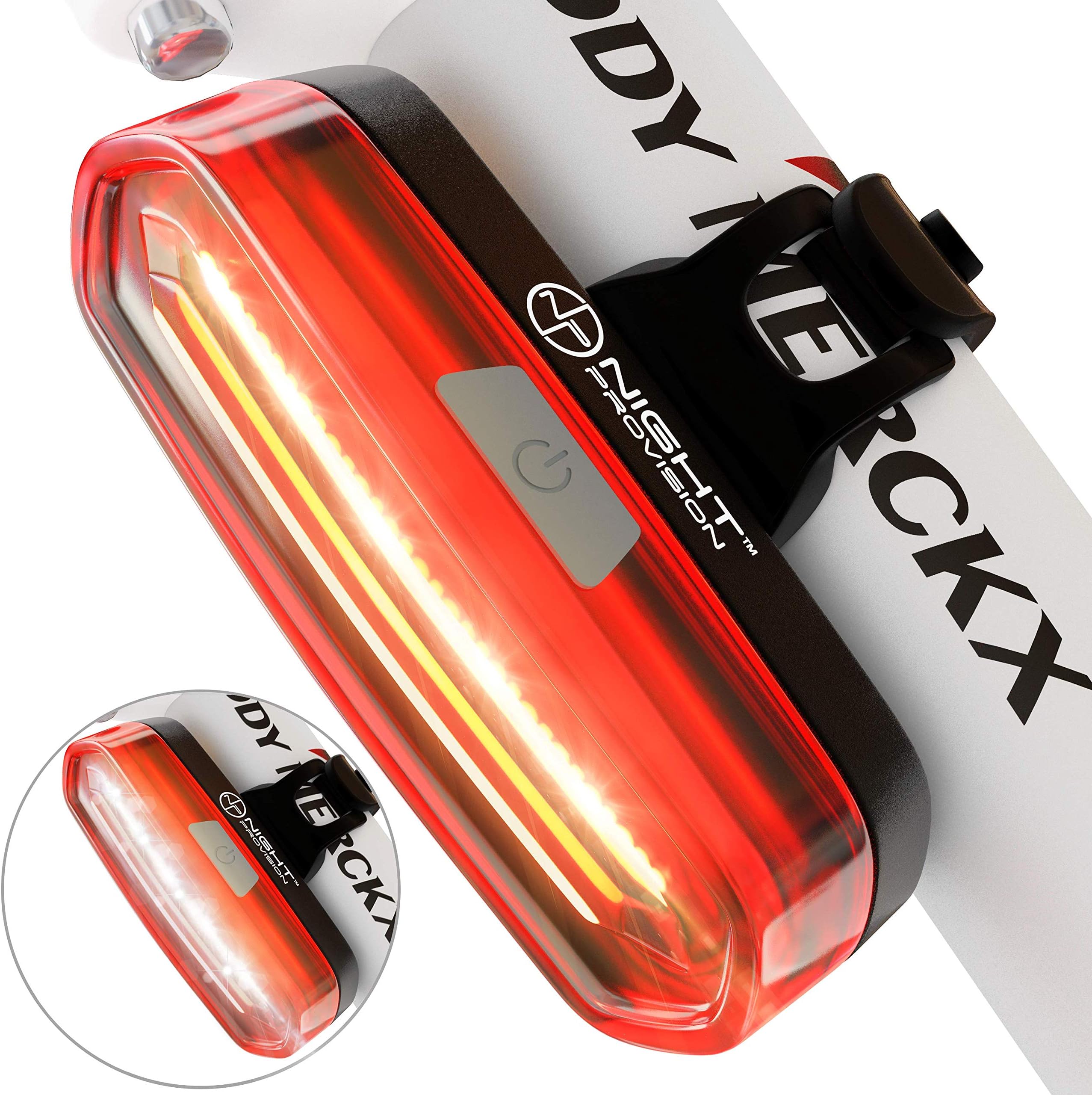 DUO-120 Rear Bike Light – USB Rechargeable Red & White LED – Flashing Strobe Tail Light for Bicycle Safety – Adjustable Angle for Seat Post, Fork, or Seat Stay