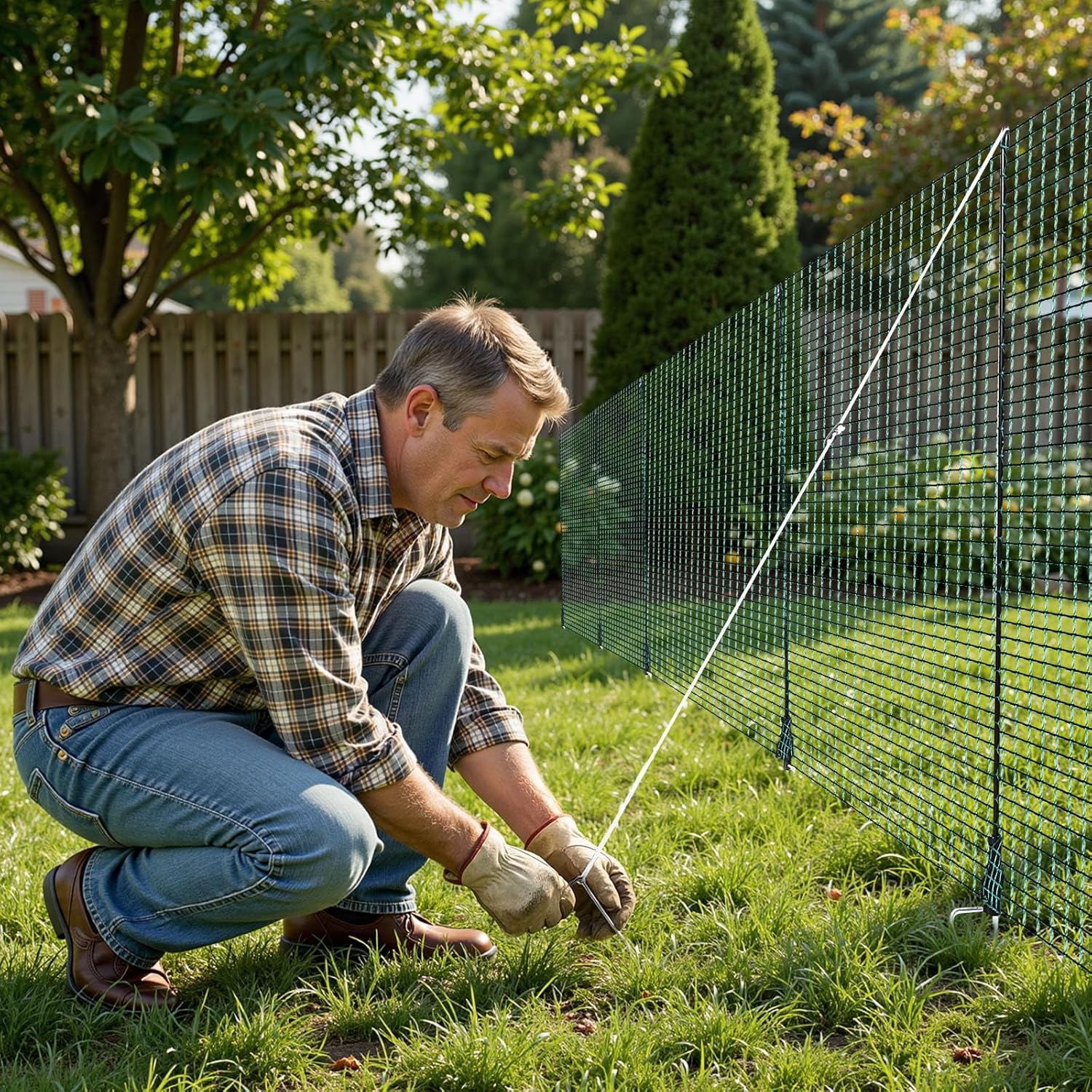VEVOR Temporary Fence with Posts, 3.9 x 49.2 FT Plastic Mesh Fencing, Garden Safety Fences Netting with Double-Spike Stakes & Guy Ropes, Temporary Fence for Dogs, Chickens, Plants, Outdoor Yards