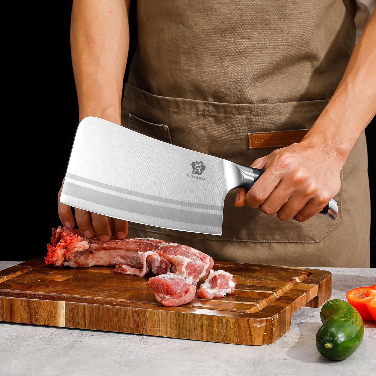 WILDMOK Kichen Knife Block Set, 17-piece Knife Set with Wooden Block German Steel Kitchen Knives Sets with Bone Chopper, Gift Box