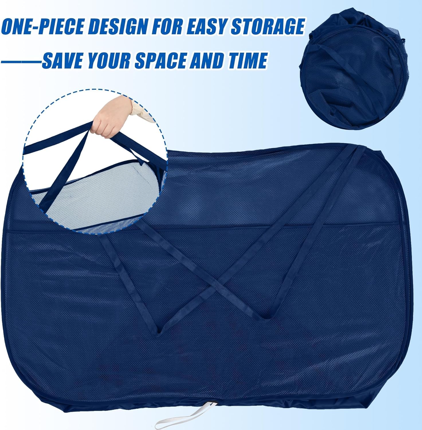 Pop-up Pool Toy Storage Bin 47 x 47 x 31 Inch Mesh Pool Organizer Bag with 2 Side Pockets for Inflatable Toys, Floats, Beach Balls,Towels and Other Swimming Accessories