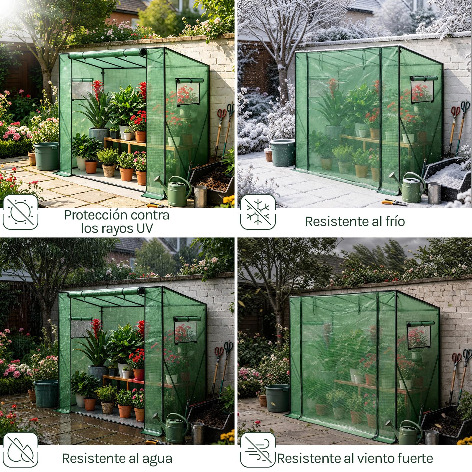 WOLTU Invernadero de Jardín, Invernadero para Cultivo Plantas Semilla, 200x77x146/169 cm, Estructura Metal, PE de 130g/m2, Impermeable, Rresistente al Viento y Rayos UV, Verde