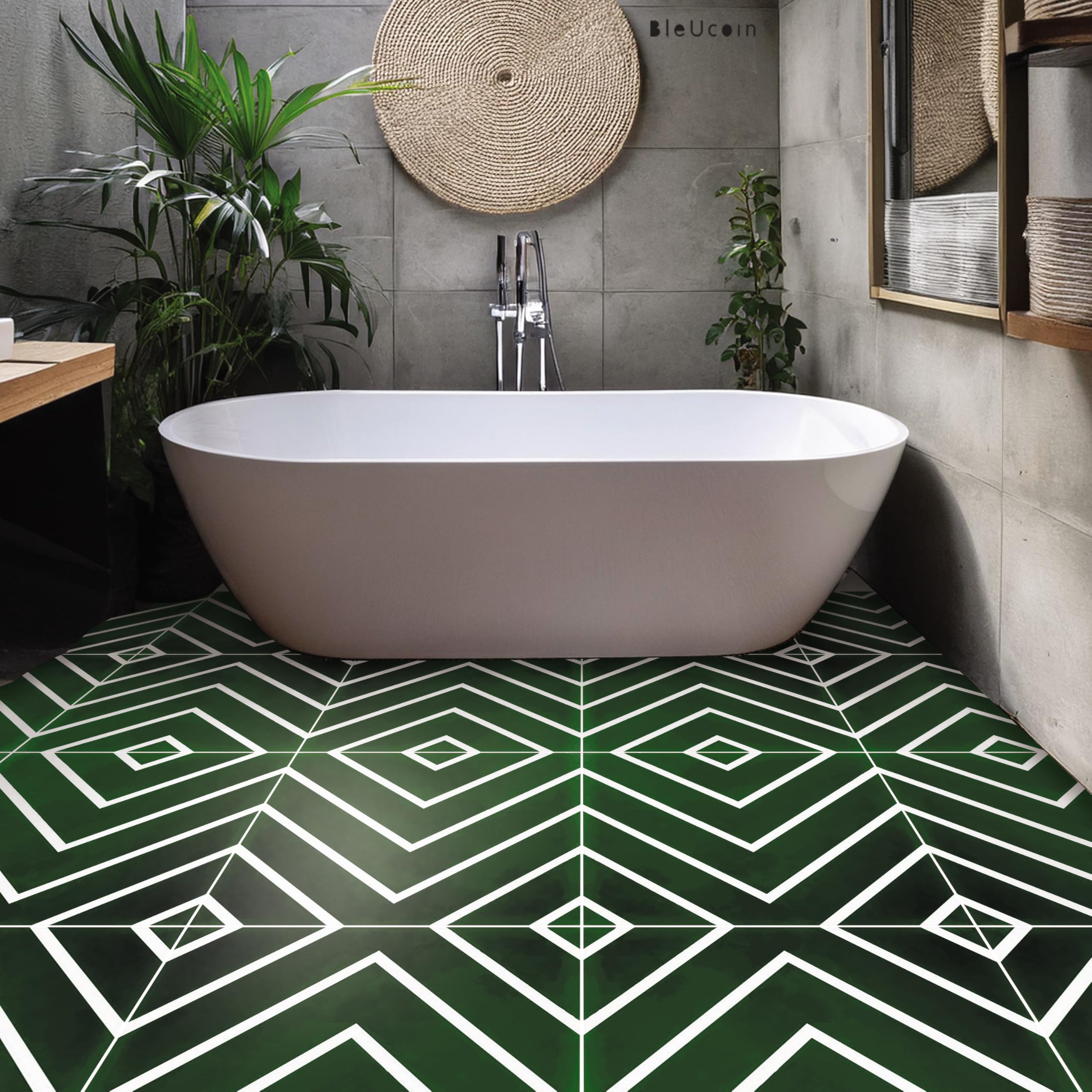 Athens Bleucoin Peel and Stick Floor Tiles Anti-Slip Vinyl Decals for Kitchen, Bathroom Removeble Water Resistant Friendly Flooring Pack of 12 (Green, 6" x 6" Inches)-image-8