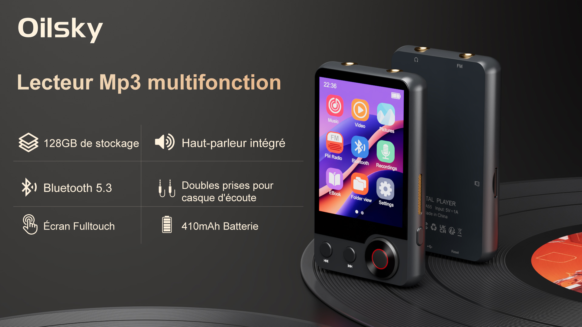 128 GB MP3-speler met Bluetooth 5.4, RWSRW muziekspeler met FM-radio