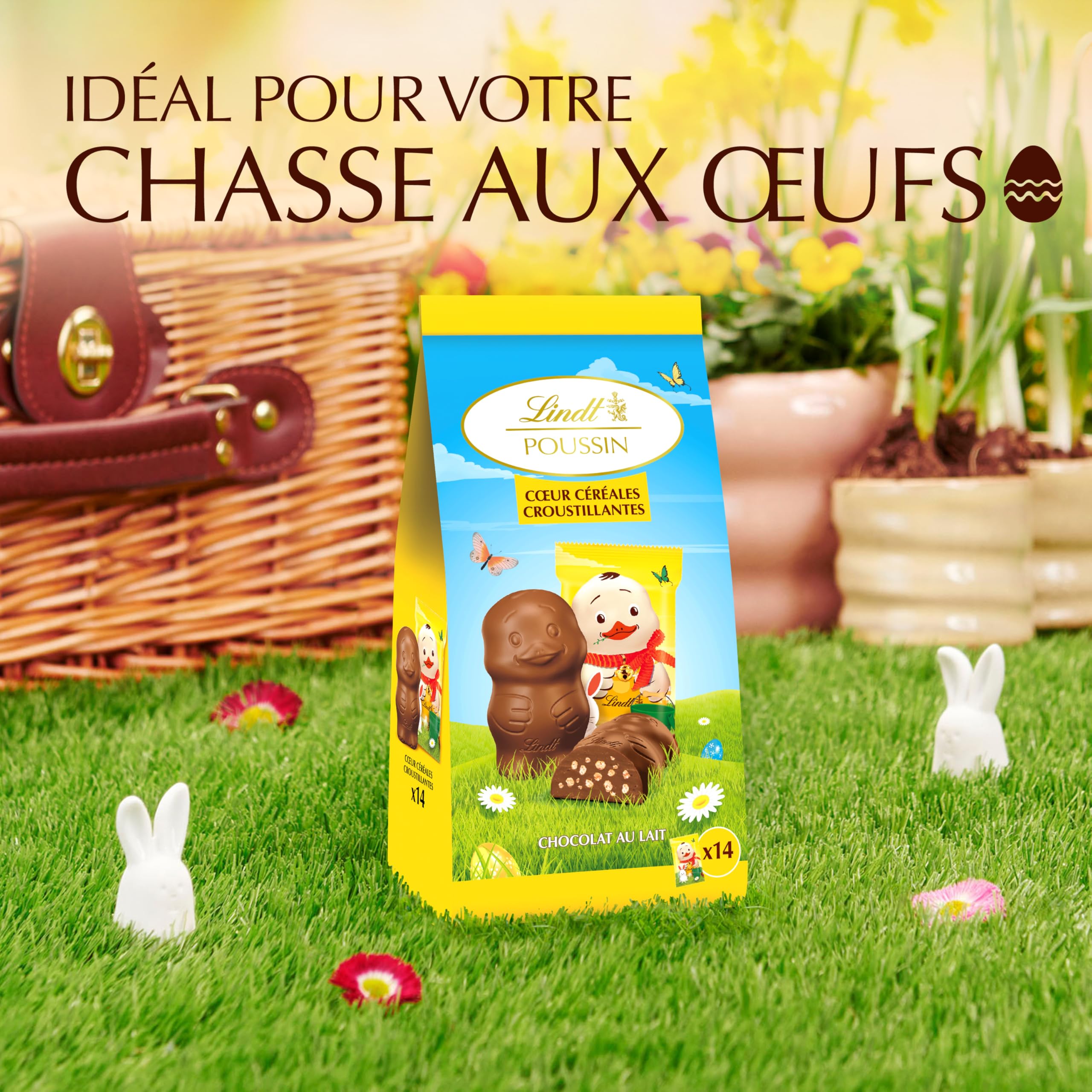 Lindt - POUSSIN - Sachet de Mini-Moulages fourrés - Chocolat au Lait et Céréales Croustillantes - Idéal pour Pâques, 130g