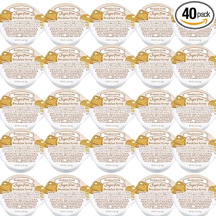 Sugar free breakfast topping, low calorie sweetener, portion control cups, 1.1 oz, 40 count, keto friendly, diabetic syrup alternative, travel size, perfect for pancakes and waffles.