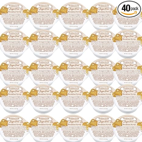 Sugar free breakfast topping, low calorie sweetener, portion control cups, 1.1 oz, 40 count, keto friendly, diabetic syrup alternative, travel size, perfect for pancakes and waffles.