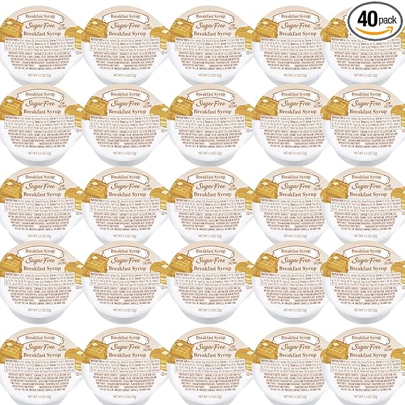 Sugar free breakfast topping, low calorie sweetener, portion control cups, 1.1 oz, 40 count, keto friendly, diabetic syrup alternative, travel size, perfect for pancakes and waffles.