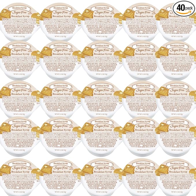 Sugar free breakfast topping, low calorie sweetener, portion control cups, 1.1 oz, 40 count, keto friendly, diabetic syrup alternative, travel size, perfect for pancakes and waffles.