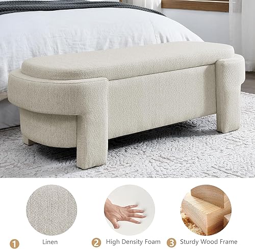Miniatura 10 de Banco otomano ovalado de almacenamiento para dormitorio, de 51.5 pulgadas de largo, banco de entrada tapizado de felpilla con patas giratorias,