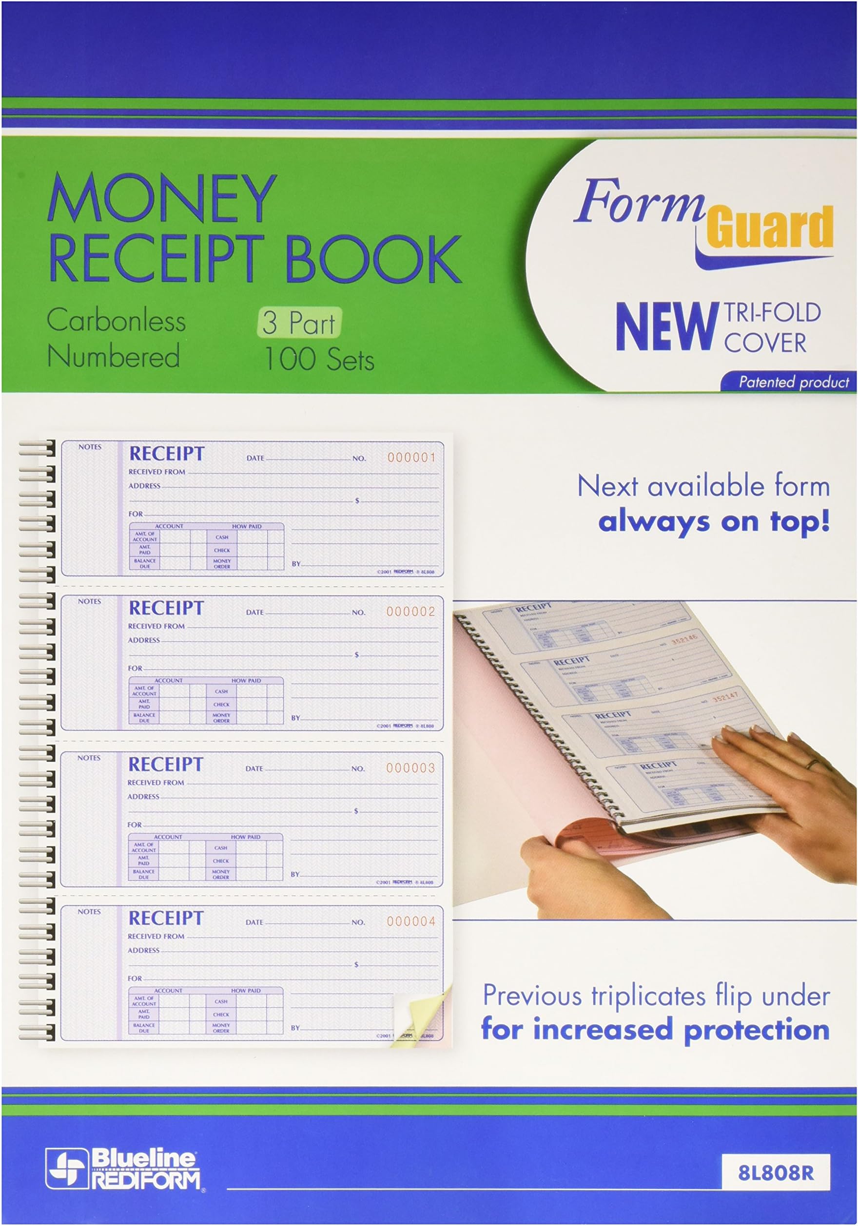 RediformFormguard Money Receipt Book, 2.75 x 7 Inch, 4x100 Receipts (8L808R)