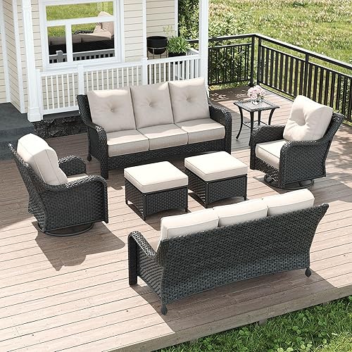 7 Piece Wicker Outdoor Furniture Set with 6-inch Comfy Cushions,
