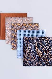 SHLAX&WING 5 Pieces Assorted Mens Silk Pocket Square Handkerchiefs Set