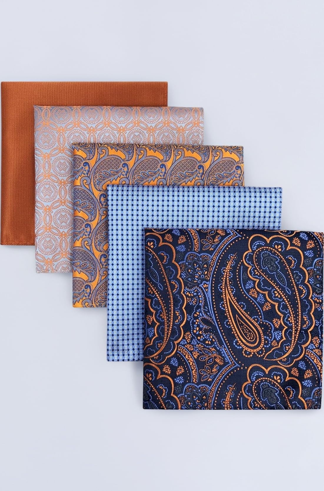 SHLAX&WING 5 Pieces Assorted Mens Silk Pocket Square Handkerchiefs Set