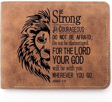 Christian Gifts Leather Wallet for Men, Engraved Personalized Leather Wallet Bible Verse Faith Religious Birthday Inspiring Gifts JOSHUA 19
